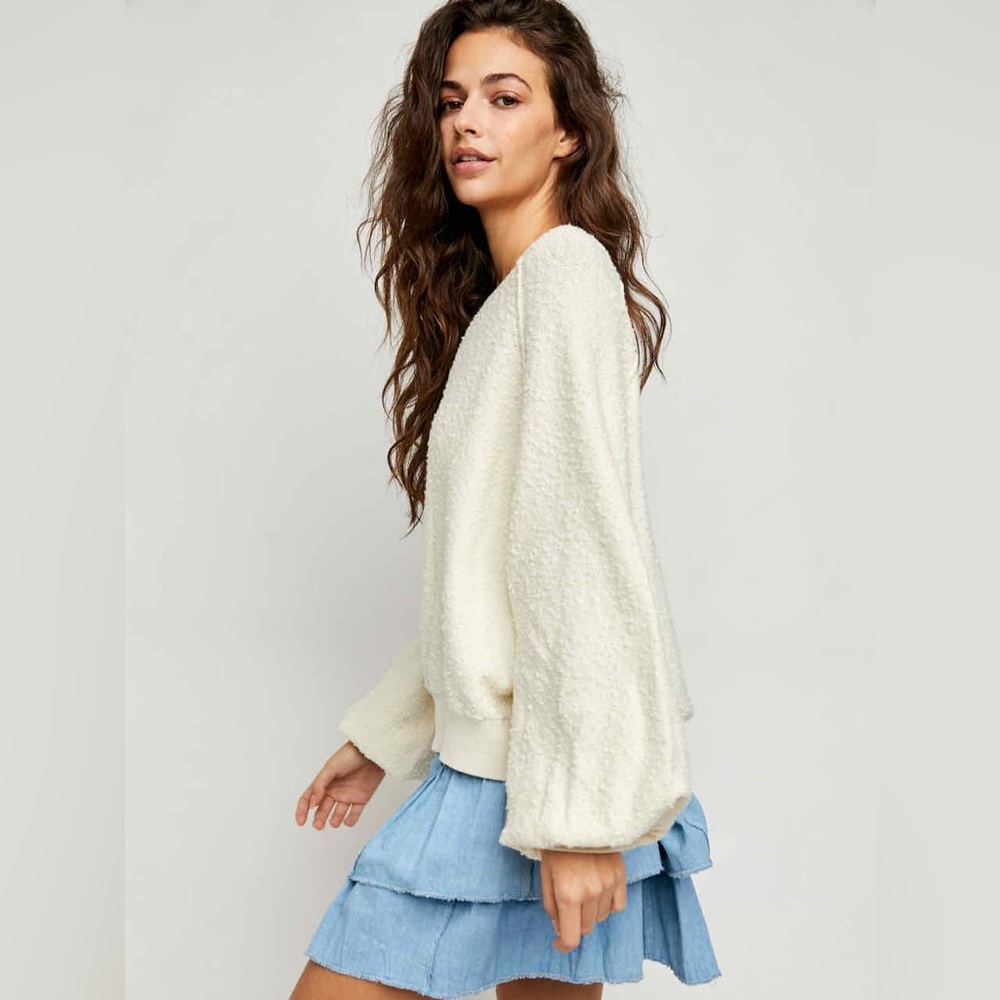 Free People Found My Friend Pullover Cream Oversized Sweater XS - Picture 5 of 16